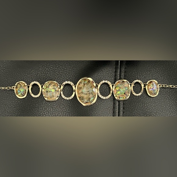 Beautiful Dana Buchman gold statement necklace with beige stones with rhinestone - Picture 7 of 8